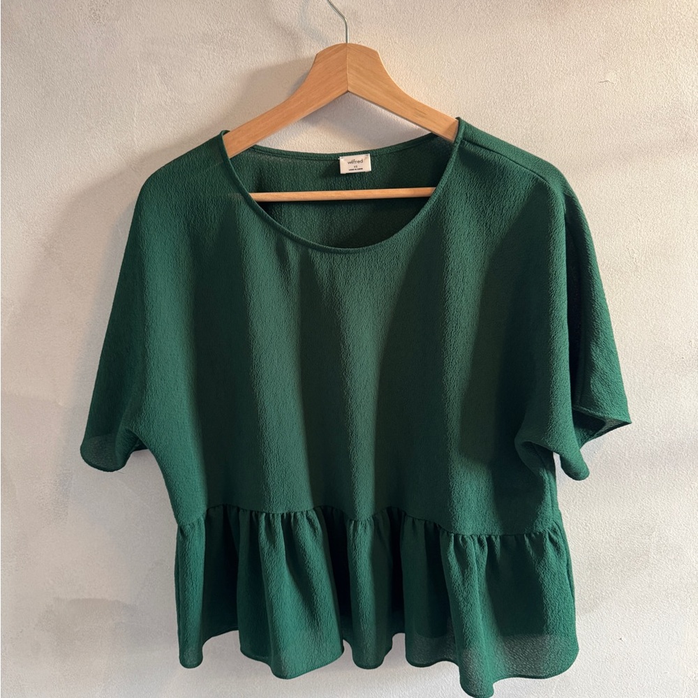 Wilfred - Green Peplum Blouse with Short Sleeves - Size XS